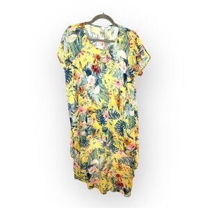 Meraki Tropical Floral Dress Yellow Sheer Resort Beach Vacation Style Small